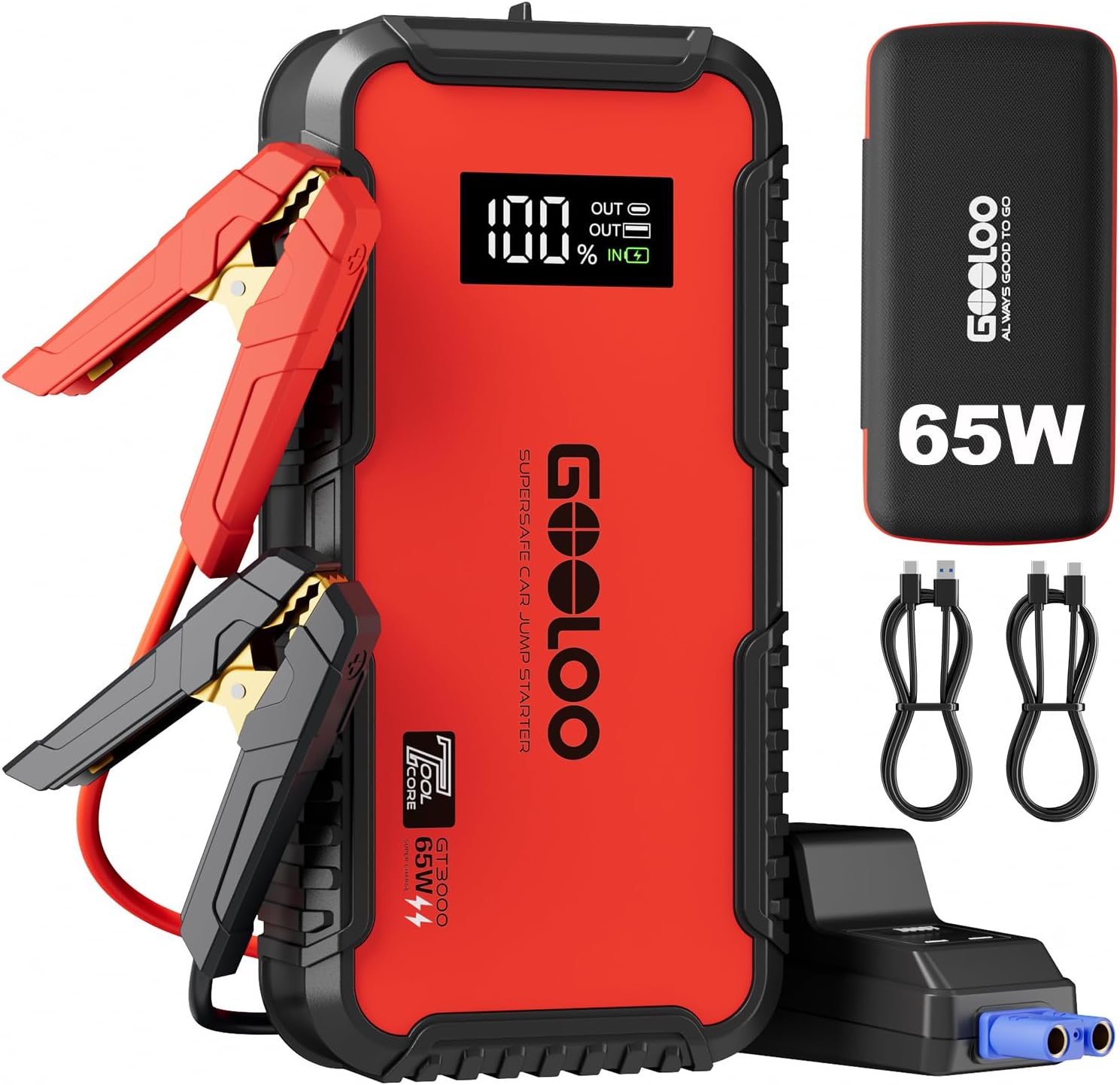 Portable Jump Starter - 3000A Jump Starter, 65W Quick Charge,