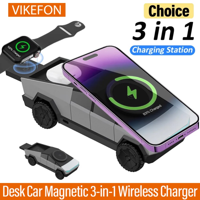 Wireless Car Charger - VIKEFON Desk Car Magnetic 3-in-1 Wireless