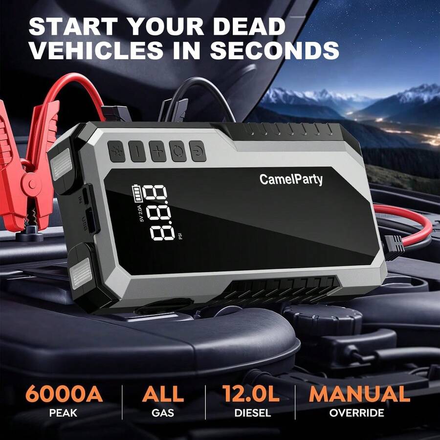 Portable Jump Starter - 8-In-1 Portable 12V Car Jump Starter