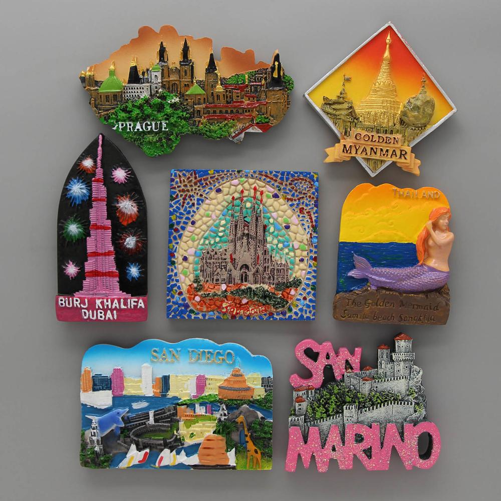 Car Accessories Dubai - fridge magnets Barcelona mosaic Burj khalifa