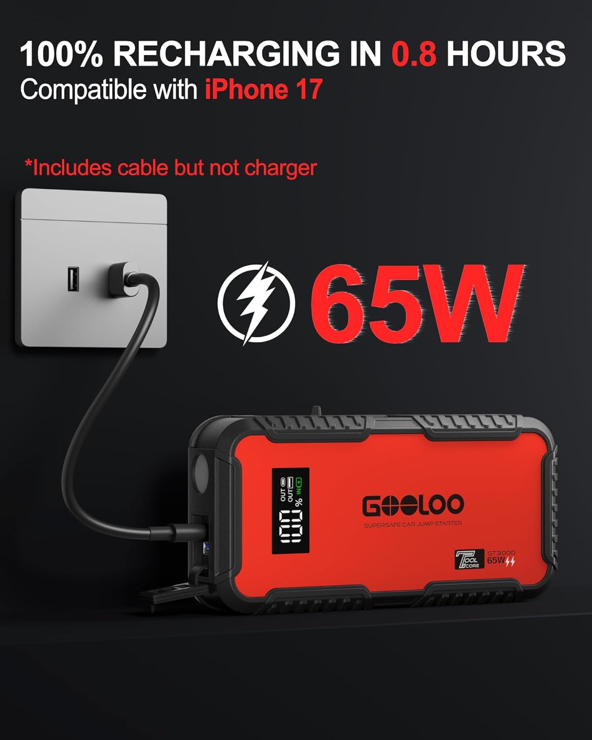 3000A Jump Starter, 65W Quick  - Portable Jump Starter avis et prix