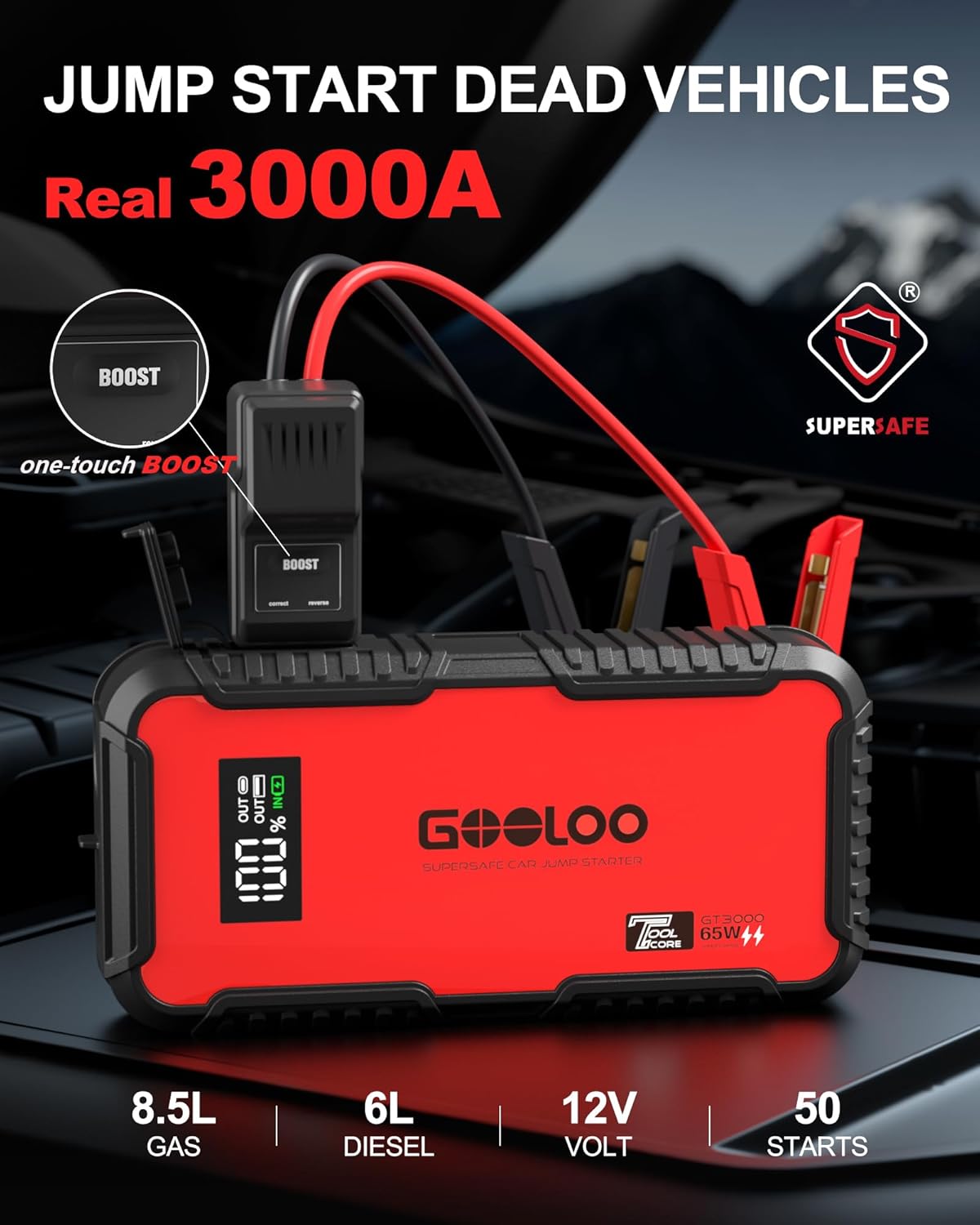3000A Jump Starter, 65W Quick  - Portable Jump Starter avis et prix