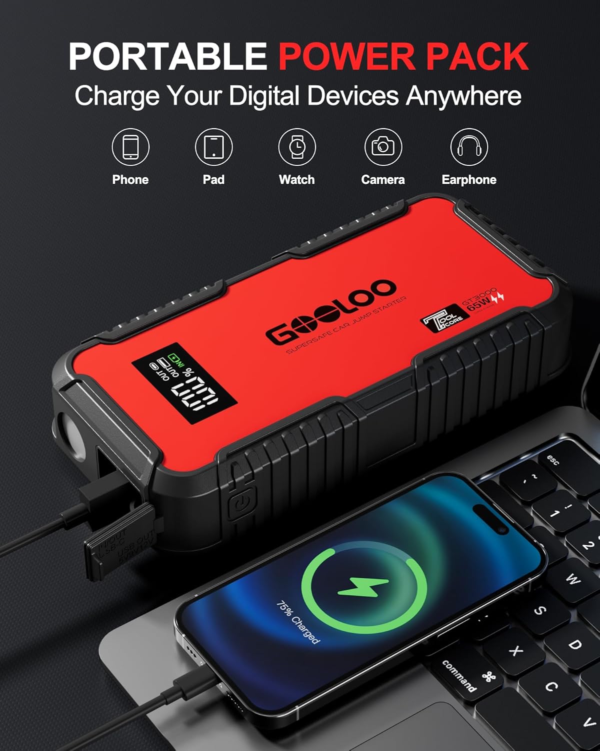 3000A Jump Starter, 65W Quick  - Portable Jump Starter avis et prix
