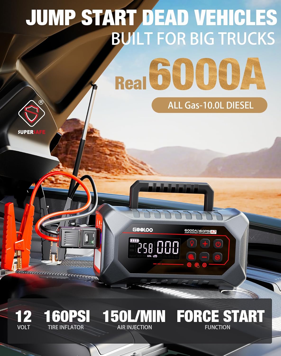 6000A 160PSI Jump Starter with - Portable Jump Starter avis et prix